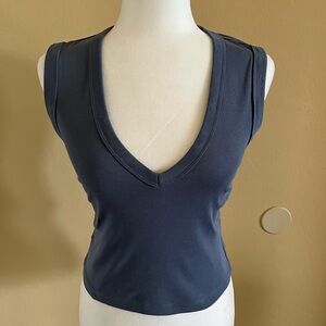 Zara V-Neck Blue Crop T-Shirt